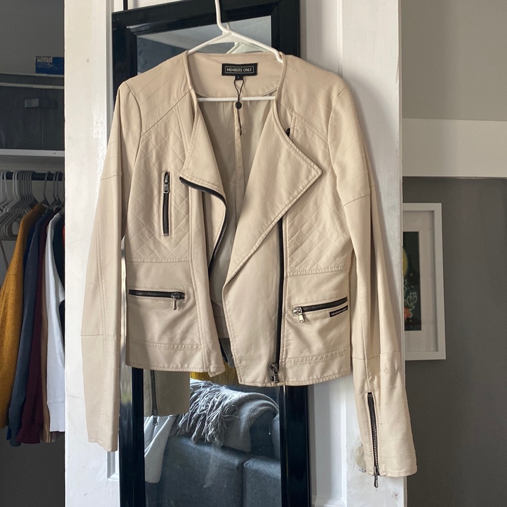 Members Only white Moto jacket.